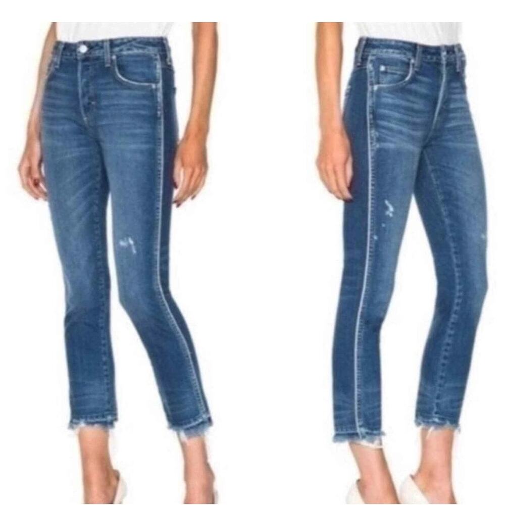 Amo Women's‎ Babe Old School Distressed Frayed Hem Cropped Piping Jeans Size 24